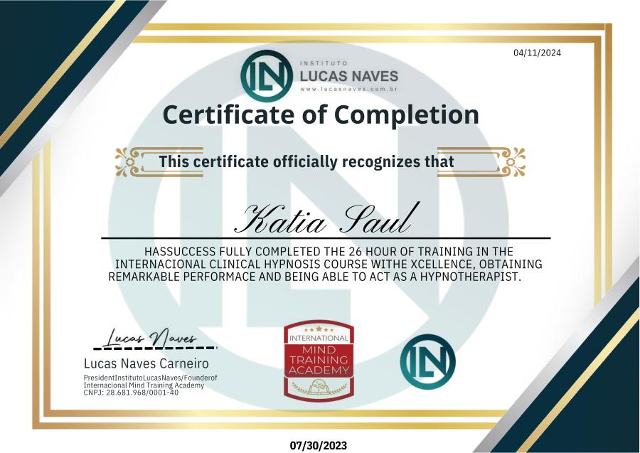 Certificado de International Clinical Hypnosis Course