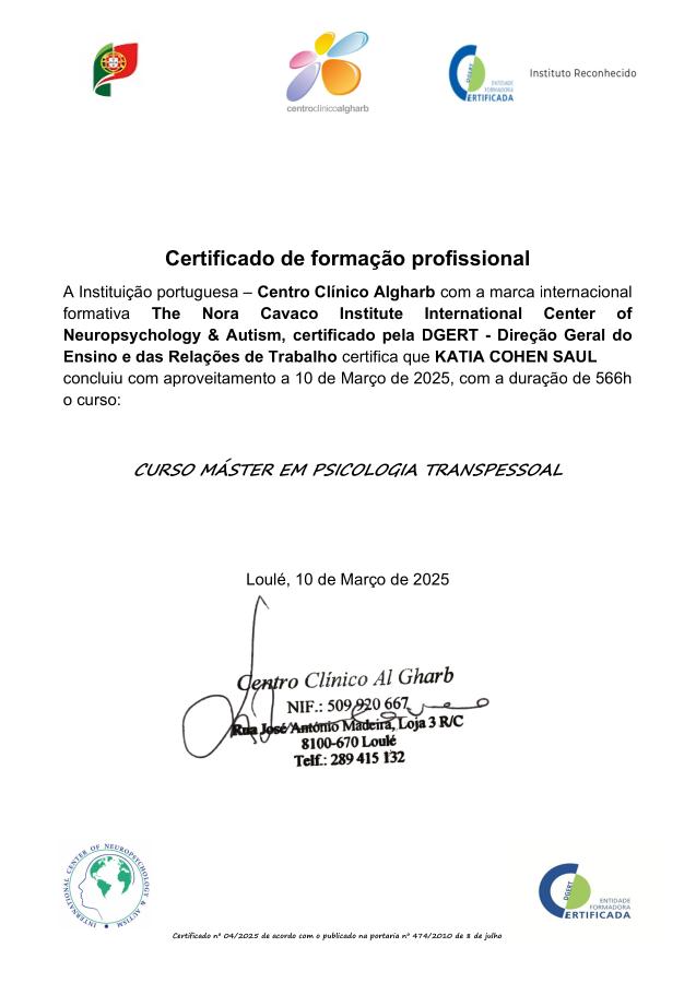 Certificado de Máster em Psicologia Transpessoal